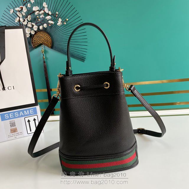 Gucci古馳包包 G家新款女包 610846 古奇克色全皮紅綠織帶水桶包 gdj1452